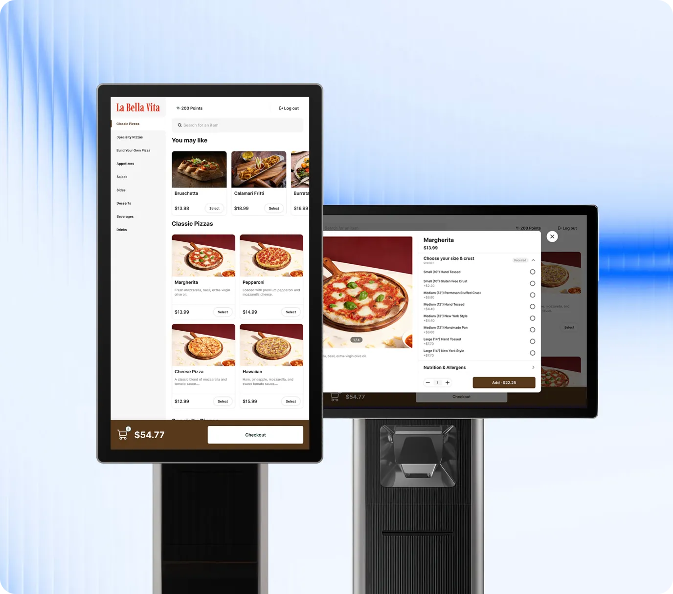 Interactive restaurant kiosk showing personalized menu suggestions