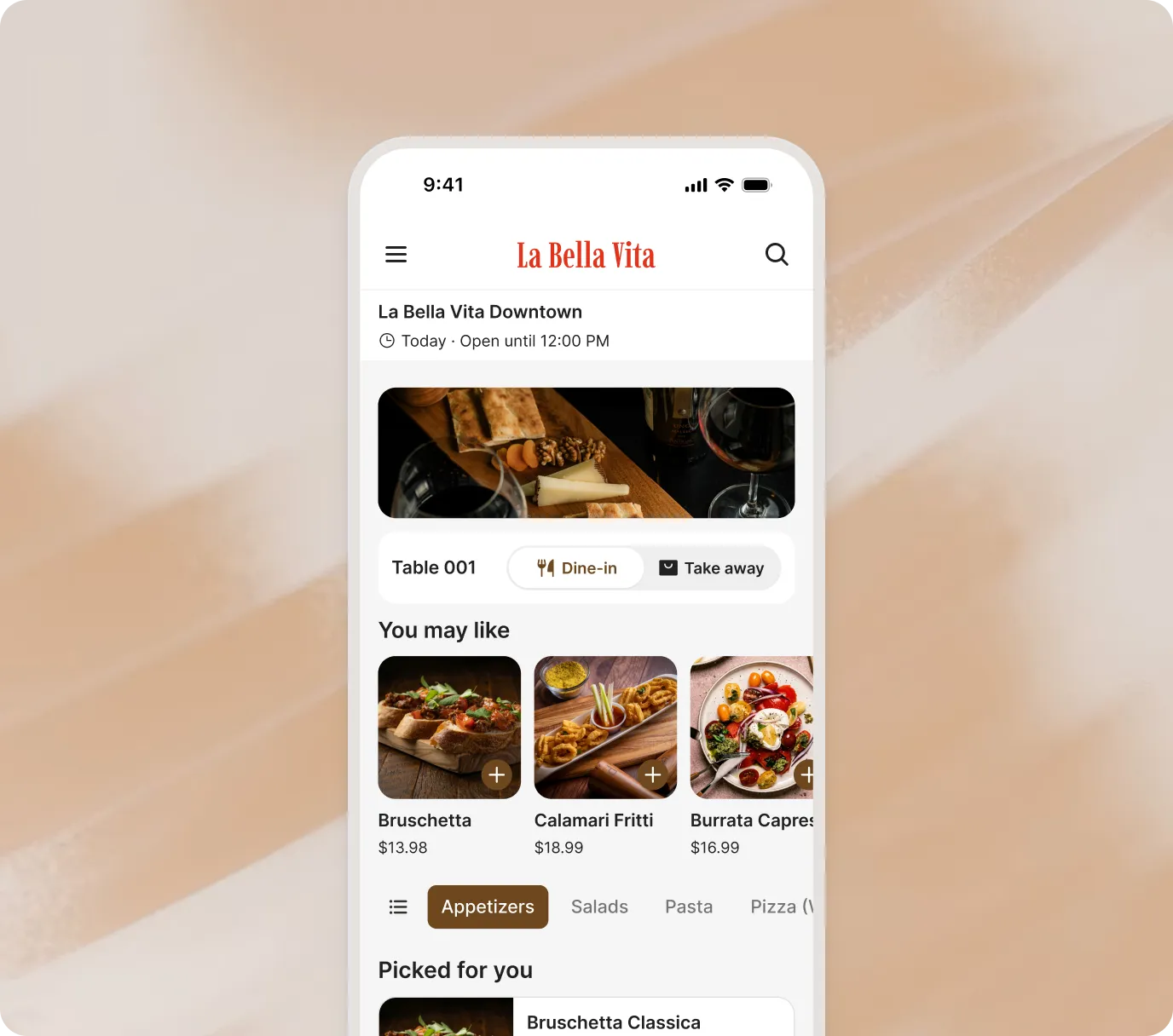 Personalized menu recommendations in restaurant ordering app